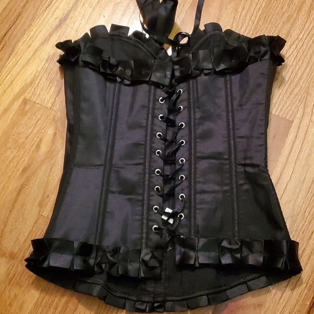 𝅺BLACK Lace Up Corset Size Small
